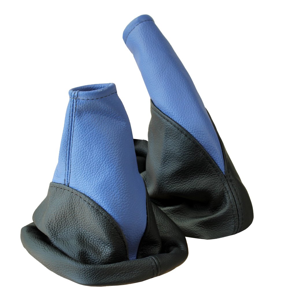 Soufflet de levier de Vitesse et Frein à Main pour Astra G 1998-2009 en cuir veritable - L&P A099-1 Noir-Bleu