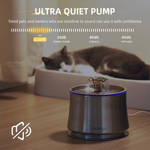 Miniatura 4 de Fuente de agua de acero inoxidable para gatos de 84 onzas  2.5 L para gatos en el interior, fuente de agua para gatos con filtro y bomba ultra