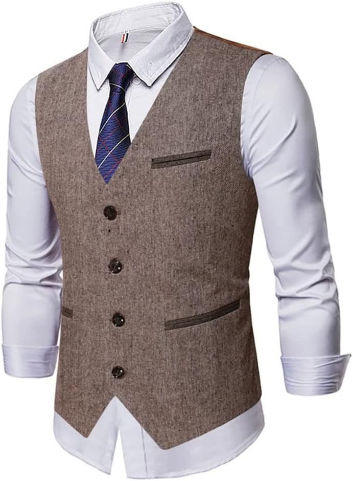 Men's Suit Vest Boutique Vintage Men Buttons Slim Business Wedding Groomsmen Waistcoat