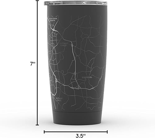 Vista 44 de Well Told Vaso de café aislado con diseño de mapa de Nueva York grabado, taza de acero inoxidable grabada (20 onzas, negro) con aislamiento de mapa