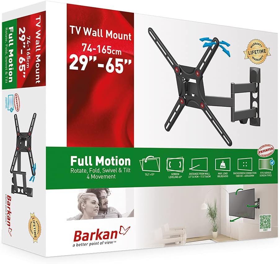 Hottest Sale Barkan TV Wall Mount, 29-65 inch Full Motion Articulating - 4 Movement Flat/Curved Screen Bracket, Holds up to 88 lbs, Patented, Lifetime Limited Warranty, UL Listed, Fits LED OLED LCD,Black,3400.B