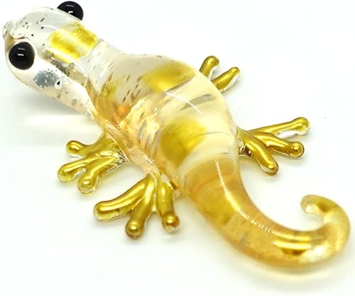 Figuras pequeñas de lagarto en miniatura de animales soplados a mano, arte de vidrio coleccionable, decoración de regalo (oro transparente)