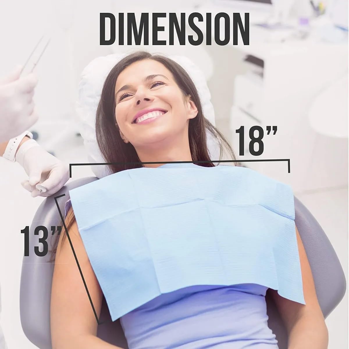 Disposable Dental Patient Bib Tie Type Apron, White or Blue, Waterproof, Advanced Technical Fabric, Pack of 50