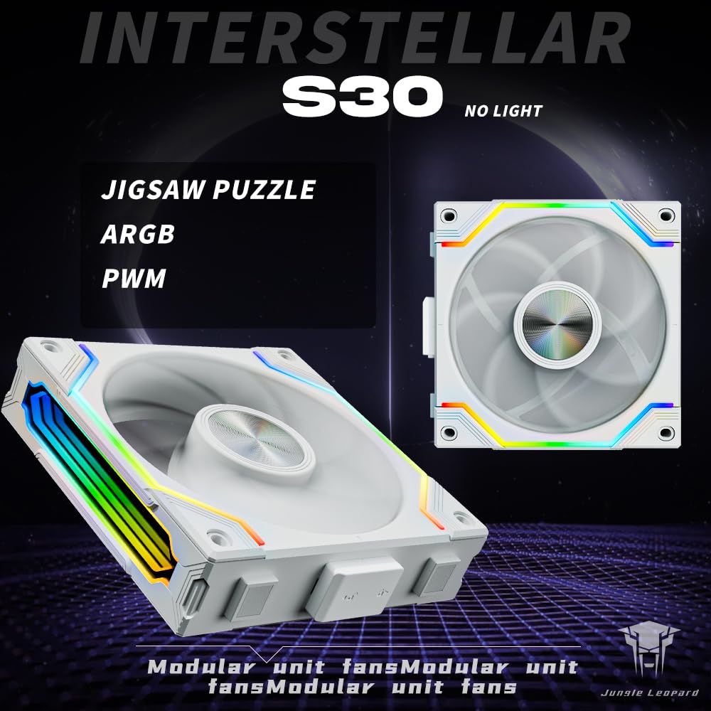 JM-S30s Magnetic Type PCFan,Infinity Mirror ARGB Case Fan,120 * 120 * 30mm PWM Triple Pack,Suitable for Computer Case & 360mm AIO Cooler(White)