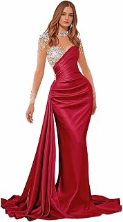 Sheath/Column Sexy Evening Dress Long Sleeves High Neck Sweep Train Prom Dress Silk Satin with Rhinestone 2025