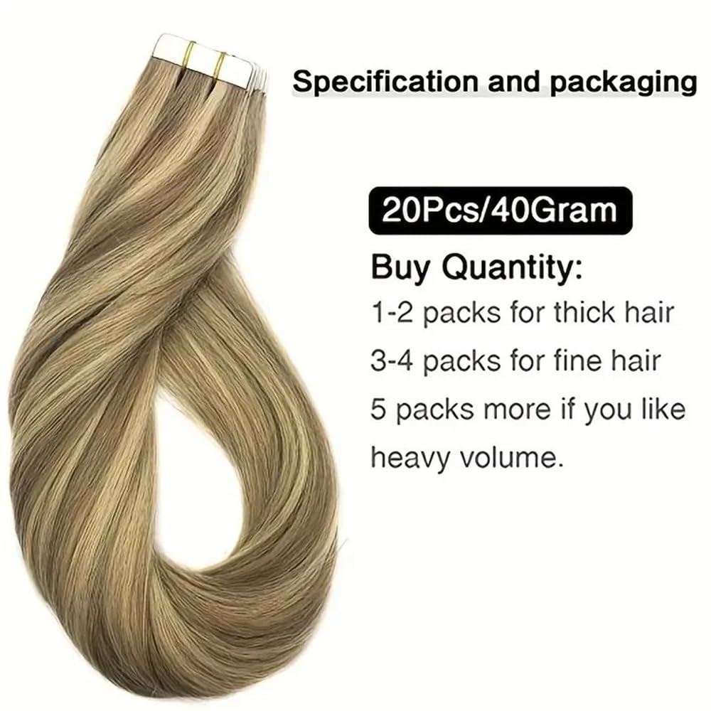 Klej Przedłużanie Włosów Taśma W Przedłużanie Włosów Ludzkich Camel Brown Mieszane Bleach Blonde 20 sztuk 50 g Remy Wątek Proste Włosy Bezszwowe Niewidoczne (22 cale)