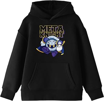 Bioworld Kirby Meta Knight Long Sleeve Boys Black Hooded Sweatshirt-Large