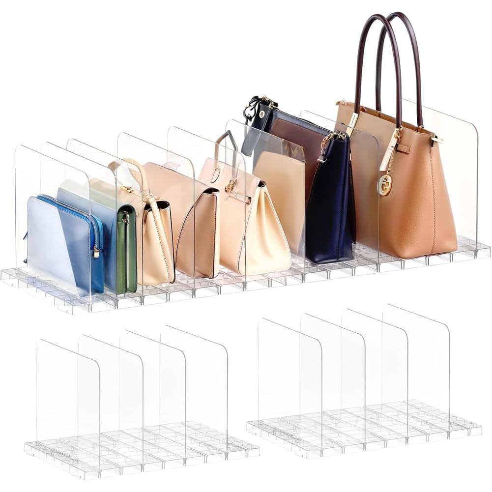 IJSDNVJNDX Stackable Purse Organizer for Closet, Adjustable Clear Handbag Storage Shelf Dividers, Clutch for Bedroom