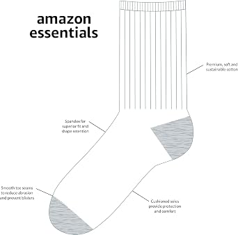 Amazon Essentials Unisex Kids and Toddlers' Cotton Cushioned Crew Socks, 10 Pairs