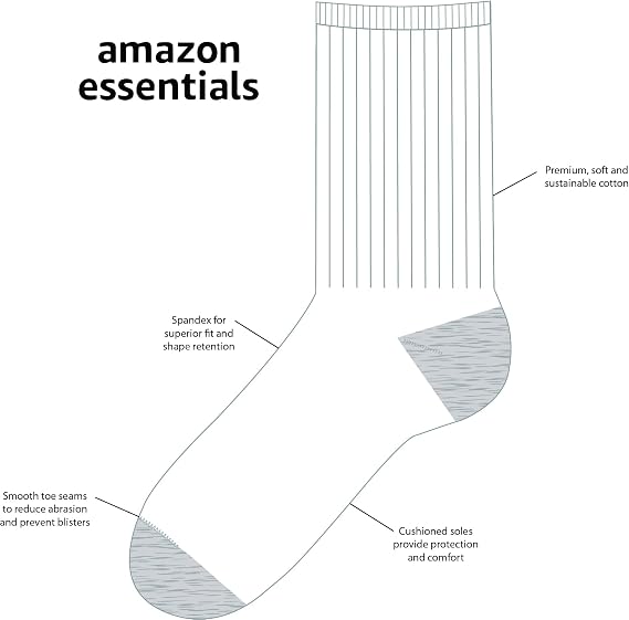 Amazon Essentials Unisex Kids and Toddlers' Cotton Cushioned Crew Socks, 10 Pairs
