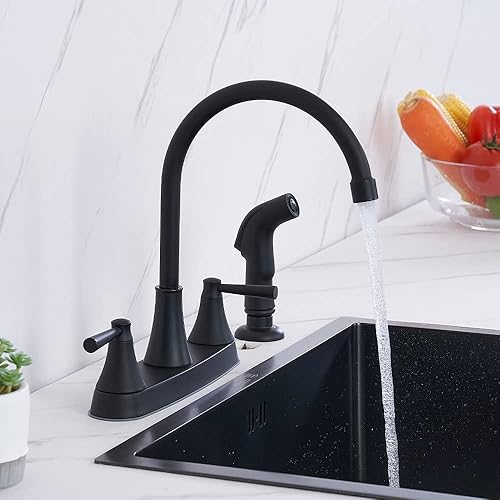Miniatura 6 de TDLKF29B - Grifo de cocina negro, grifo de cocina con rociador, 3 agujeros o 4 agujeros, negro mate para fregadero de cocina, grifo de fregadero de