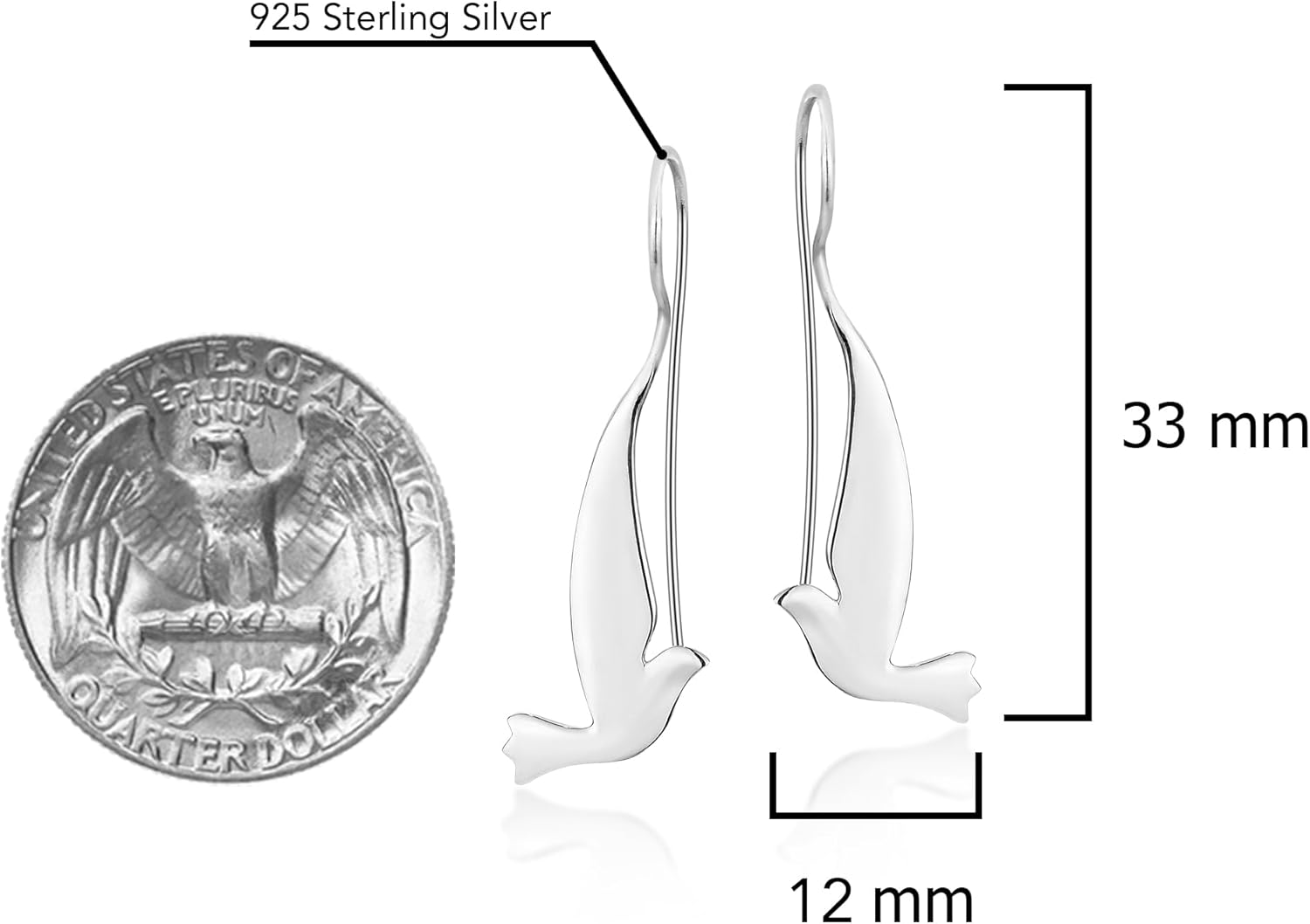 AeraVida Elegant Love and Peace Inspired Dove Birds .925 Sterling Silver Fishhook Dangle Earrings | Stylish Nature-Inspired Earrings for Women | Sterling Silver Dove Design Jewelry