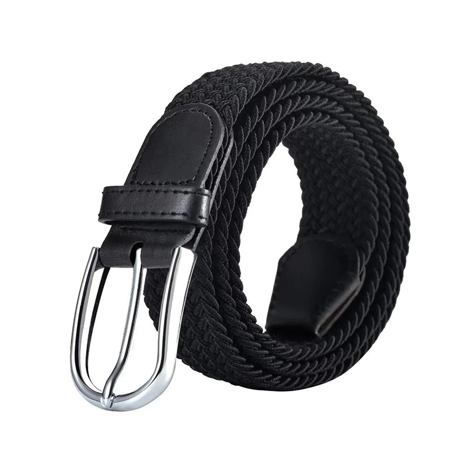 Leekcol Men's braided belt with metal buckle, perfect for jeans and casual wear (Black, 115cm)
