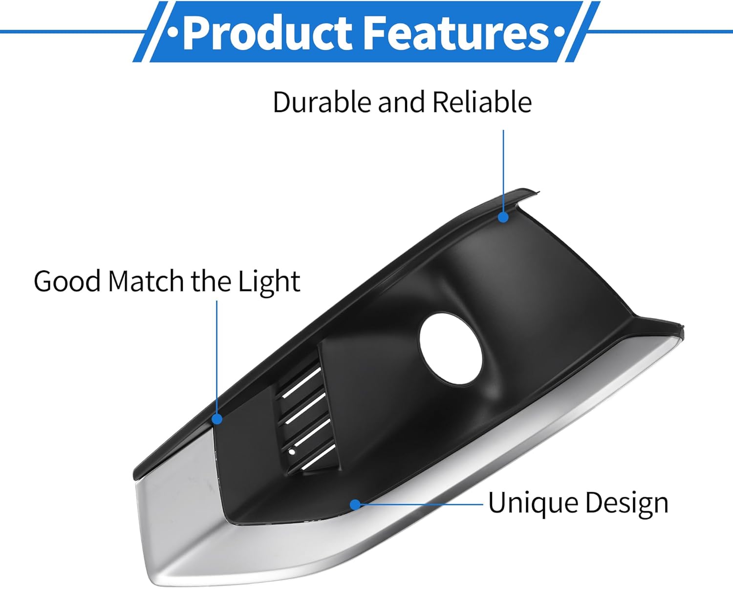 1pc Fog Light Grill for Audi A4L 2020-2022 Durable ABS Black Silver Tone Front Left Front Lower Bumper Fog Light Cover Inserts