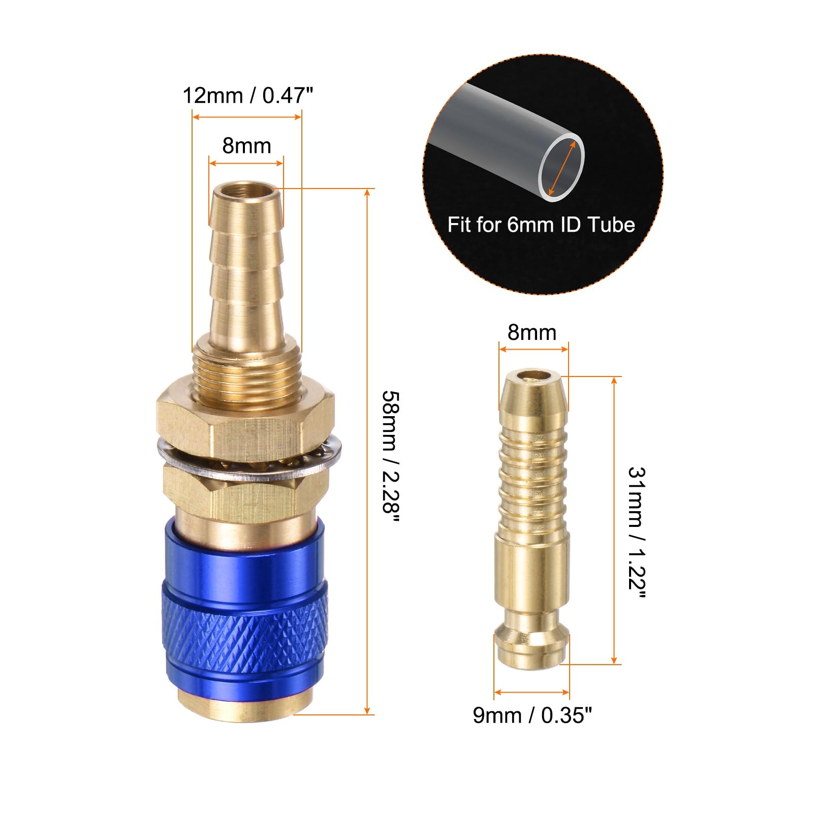 Connettore Rapido Gas E Acqua QUARKZMAN Per Tubo Interno 8mm – Ottone Resistente Per Saldatura TIG