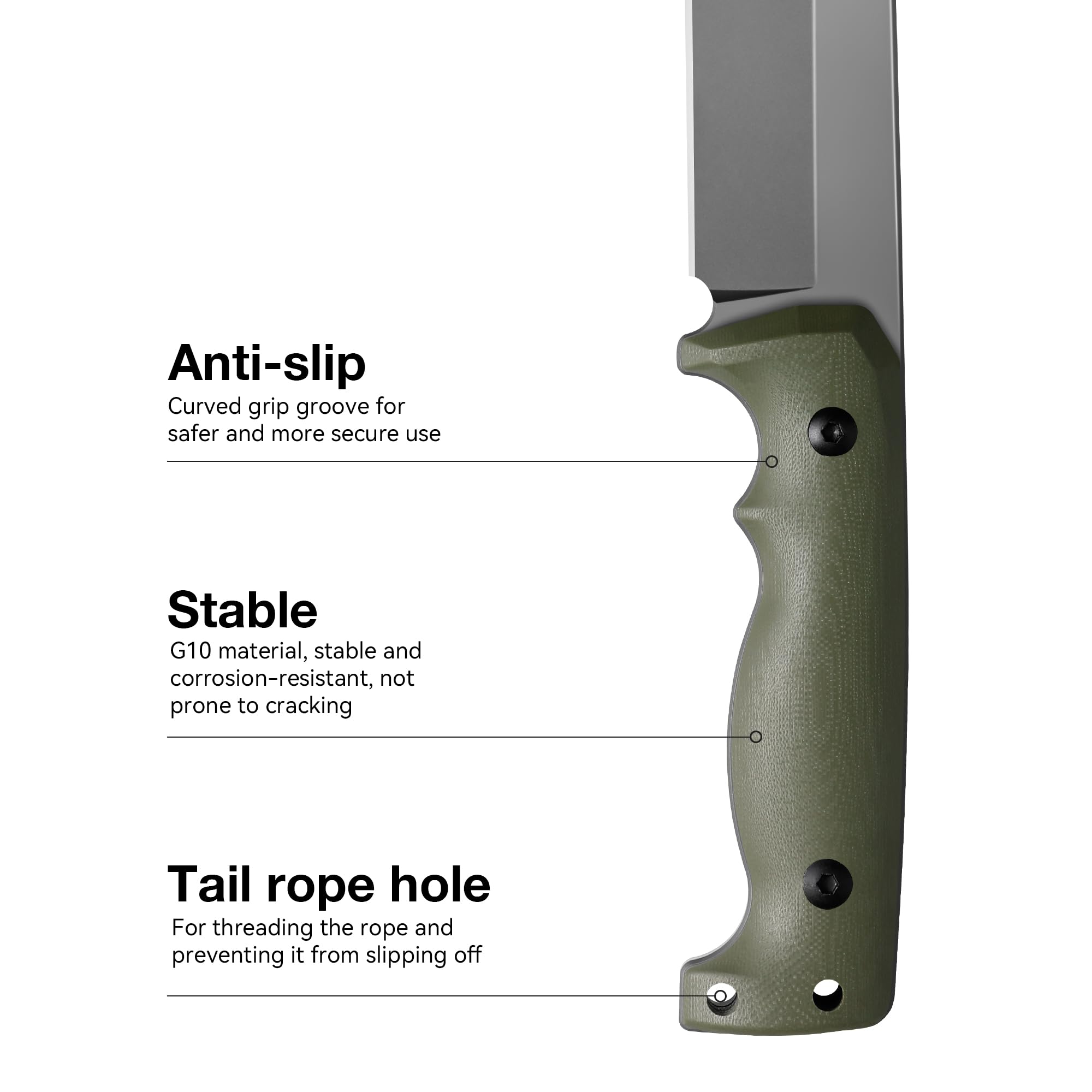 Plys Cuchillo de Supervivencia, Full Tang con Hoja Chapada en Titanio, Mango de G10, Ideal Para Acampar y Cortar Leña, un Regalo Estupendo Para Hombres,Verde