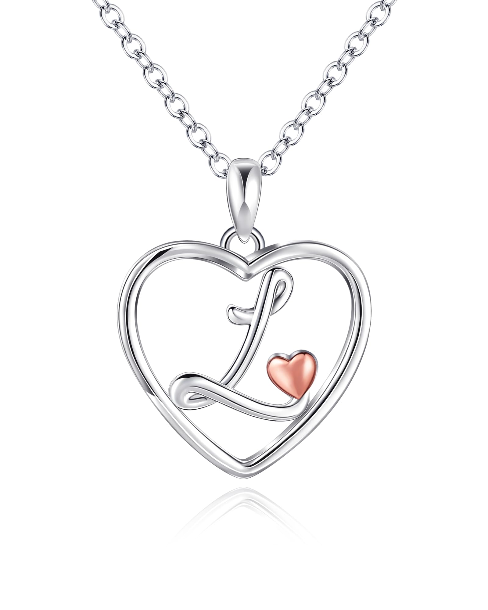 Colliers en argent sterling initiale cœur rose Mesovor - 8
