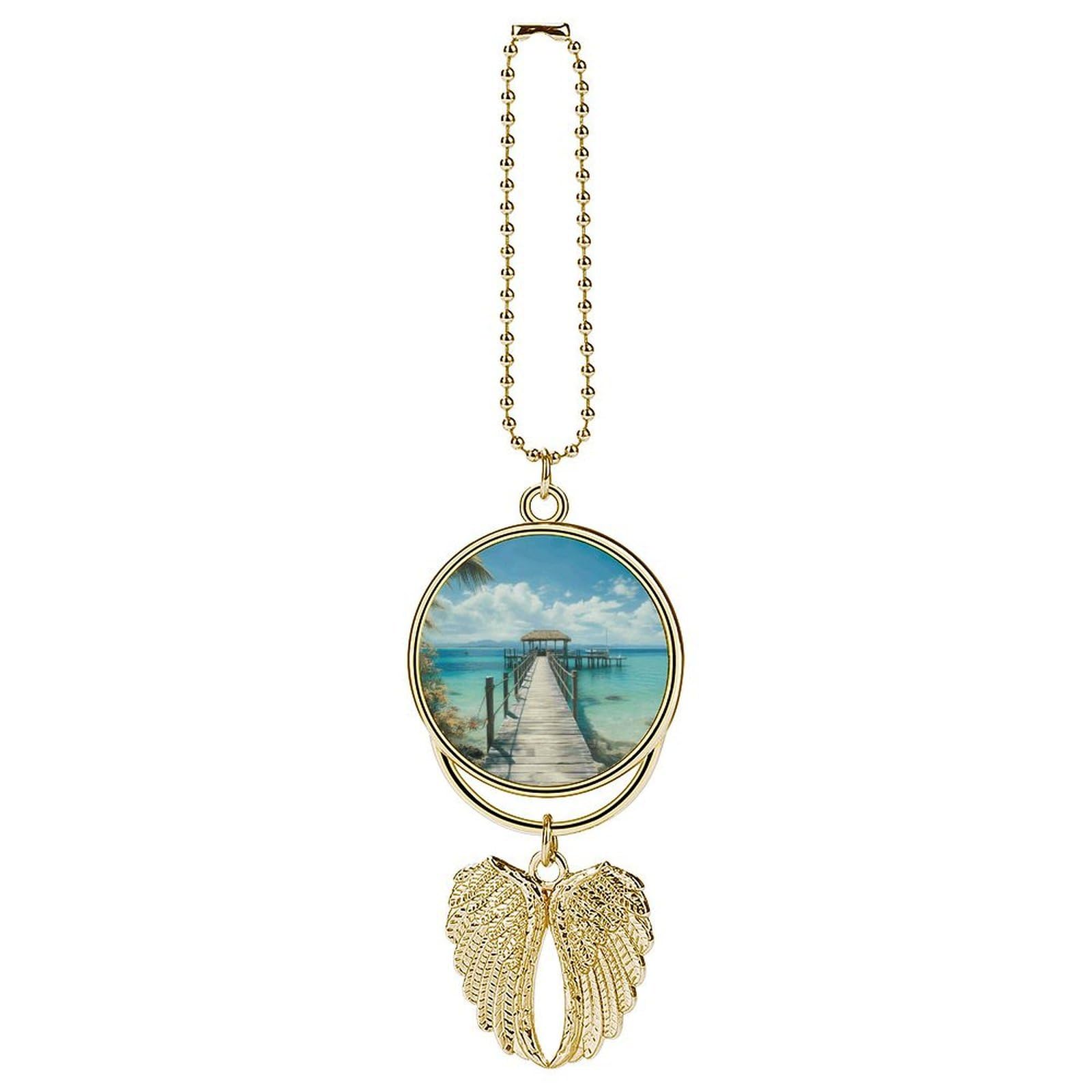 Tropical Pier Car Charm, Alloy Rear View Mirror Pendant, Bling Funny Car Hanging Ornament Gift for Women Men, Car Pendant Lucky Auto Interior Decoration Accessories Golden-Style