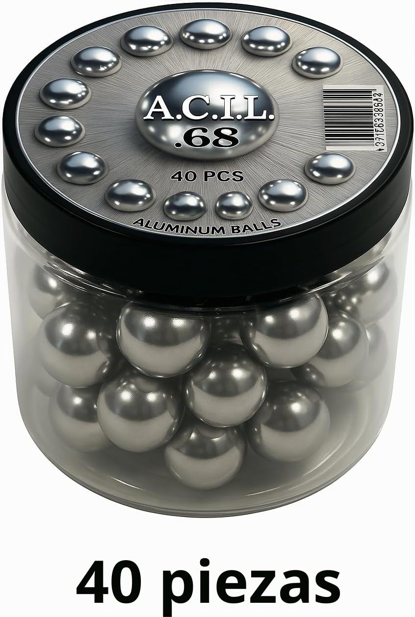Bolas de aluminio 68 Cal. Reutilizables Paintballs Powerballs para Práctica de Tiro y Defensa (40 piezas)