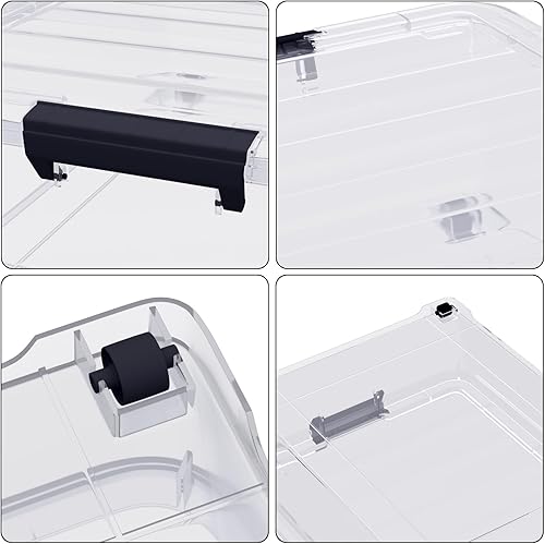 Miniatura 3 de Paquete de 4 contenedores organizadores de plástico de 25 litros debajo de la cama, con tapas de pestillo y ruedas, caja de almacenamiento de ropa