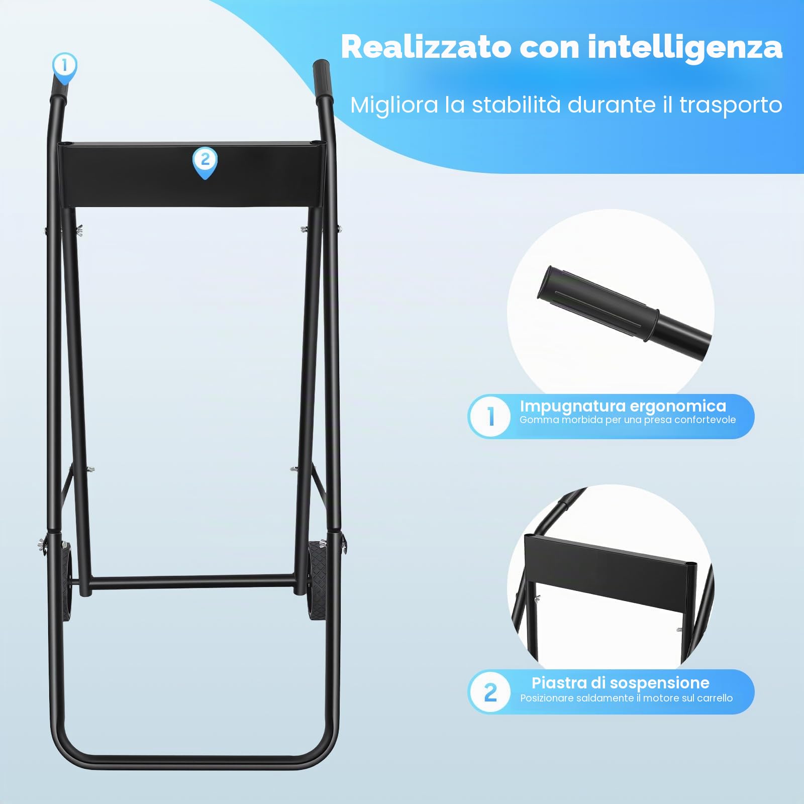 Carrello per il trasporto fuoribordo da barca, carrello pieghevole, motore fuoribordo da 70 kg, per l'uso in officine su banchine e barche da trasporto, ecc