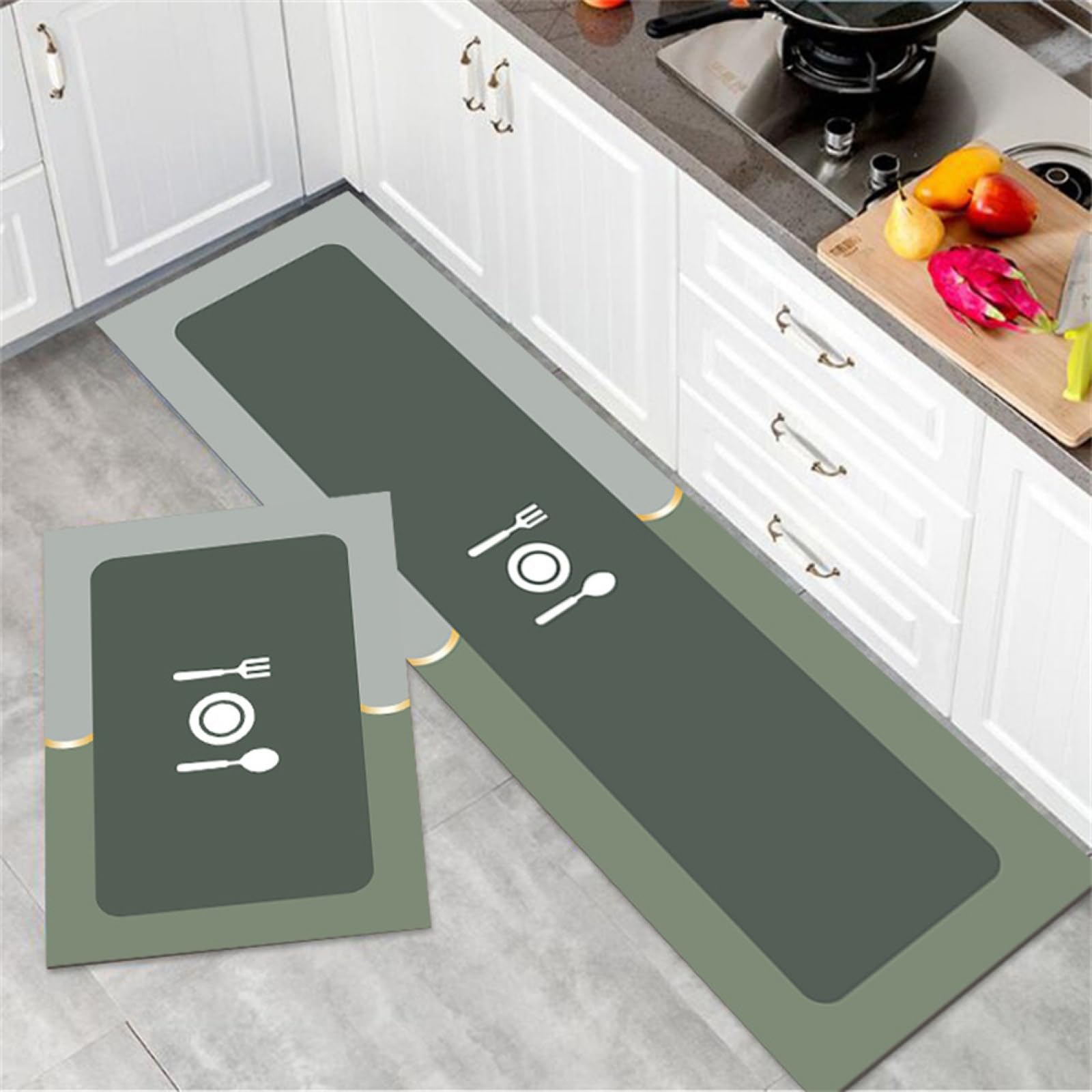 KüChenläUfer KüChenmatte 45x120cm, KüChenteppich Waschbar rutschfest, Teppich LäUfer Flur FußMatte Badematten, Wasser öL Aufnehmen Teppich KüChe Set für KüChe Wohnzimmer, Badezimmer Green