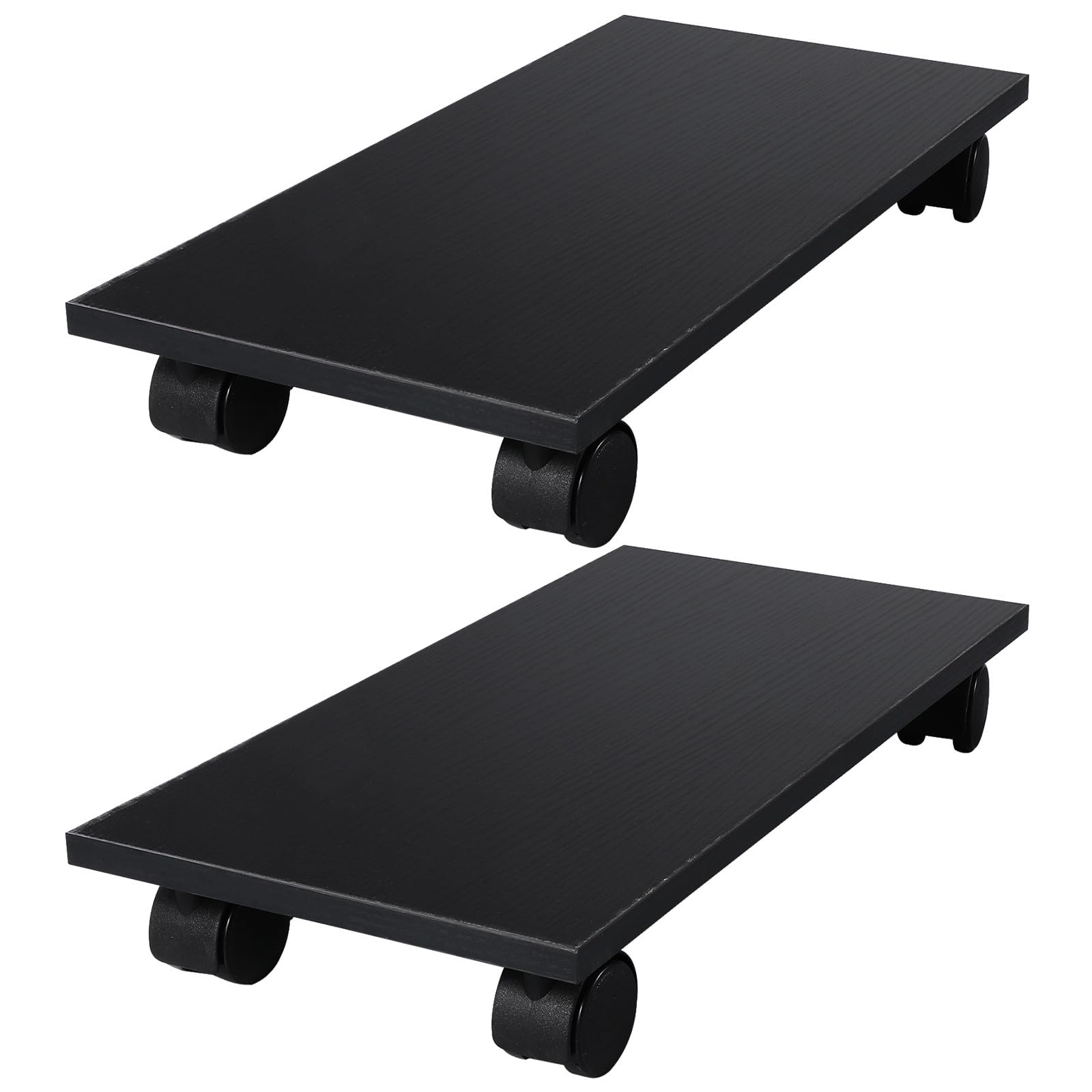 2 Soportes para Torre de Ordenador con Ruedas - Carro para CPU con Ruedas giratorias con Bloqueo - Plataforma de Madera Negra - Soporte para PC Debajo del Escritorio con Freno para Suelo 15,7