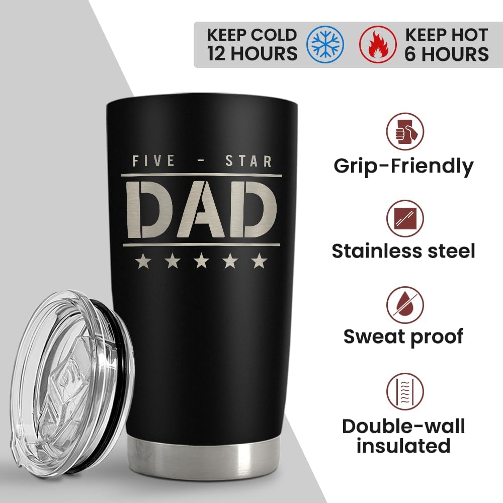 SANDJEST Five-star Dad Tumbler with Lid - Best Dad 20oz Insulated Stainless Steel Mug - Coffee Cup for Travel Sport Outdoor Activities Office, Gift for Birthday Father's Day - Image 4