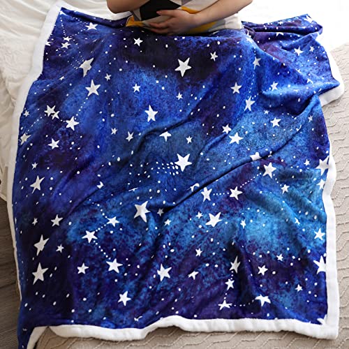Stars Fleece Throw Blanket, Jewel Blue Starry Sky Plush Throw Blanket Love Gifts Blanket For Women Super Soft Bed Sofa Chair Throw For Kids And Adults (47" X 60") #TOP26