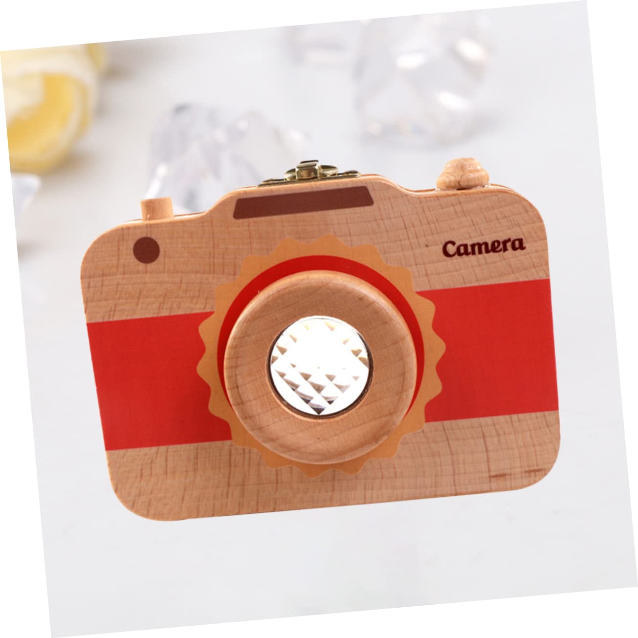 Toyvian Wooden Camera Tooth Box Portable Teeth Holder for Creative Keepsake Storage Case for Home Use