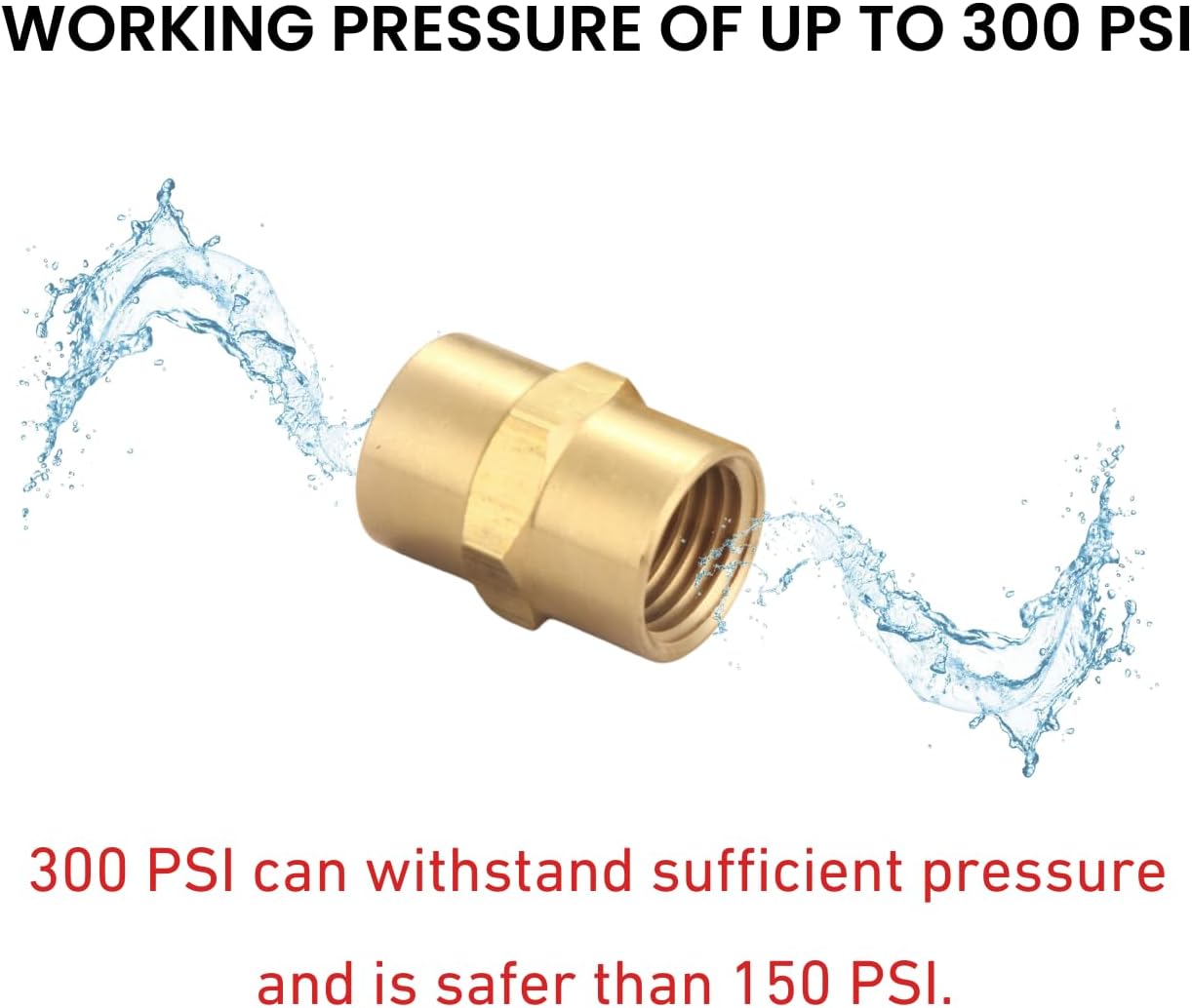 Brass Coupling 1/4 Inch NPT Female x 1/4 Inch NPT Female Hex Head Pipe Fitting, Pack of 10, Compressor connector 1/4 fnpt to 1/4 fnpt Coupler, Air Hose Adapter Brass Fittings