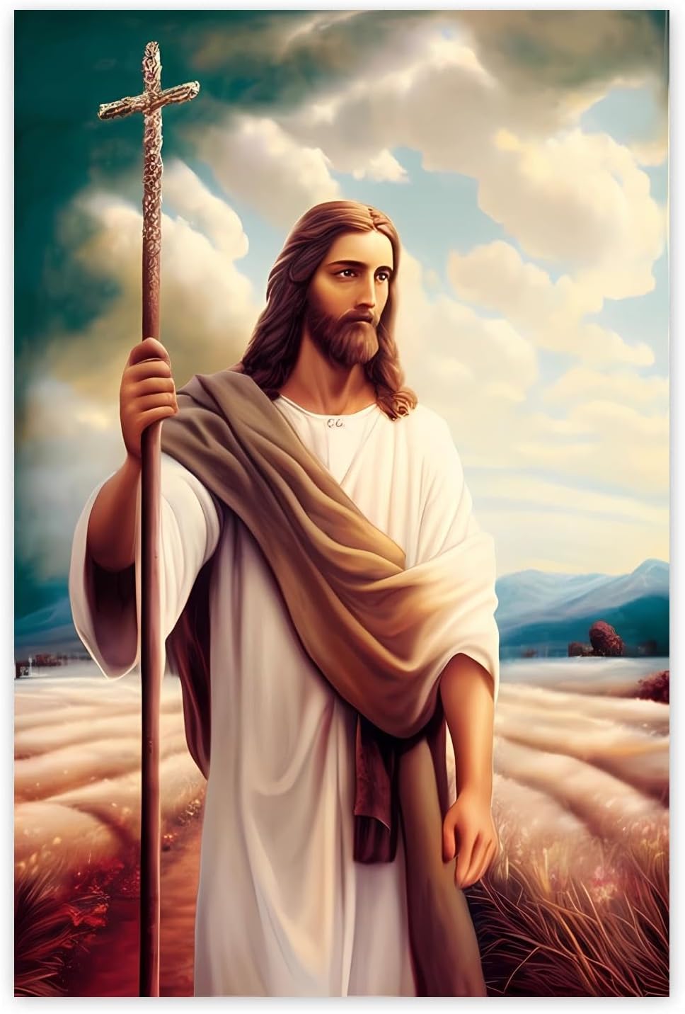 Worihut 5D DIY Diamond Painting by Number Kits Full Drilled Round Home Decor Painting Cross Stitch Embroidery Jesus in Field for Adults 20x24 Inch