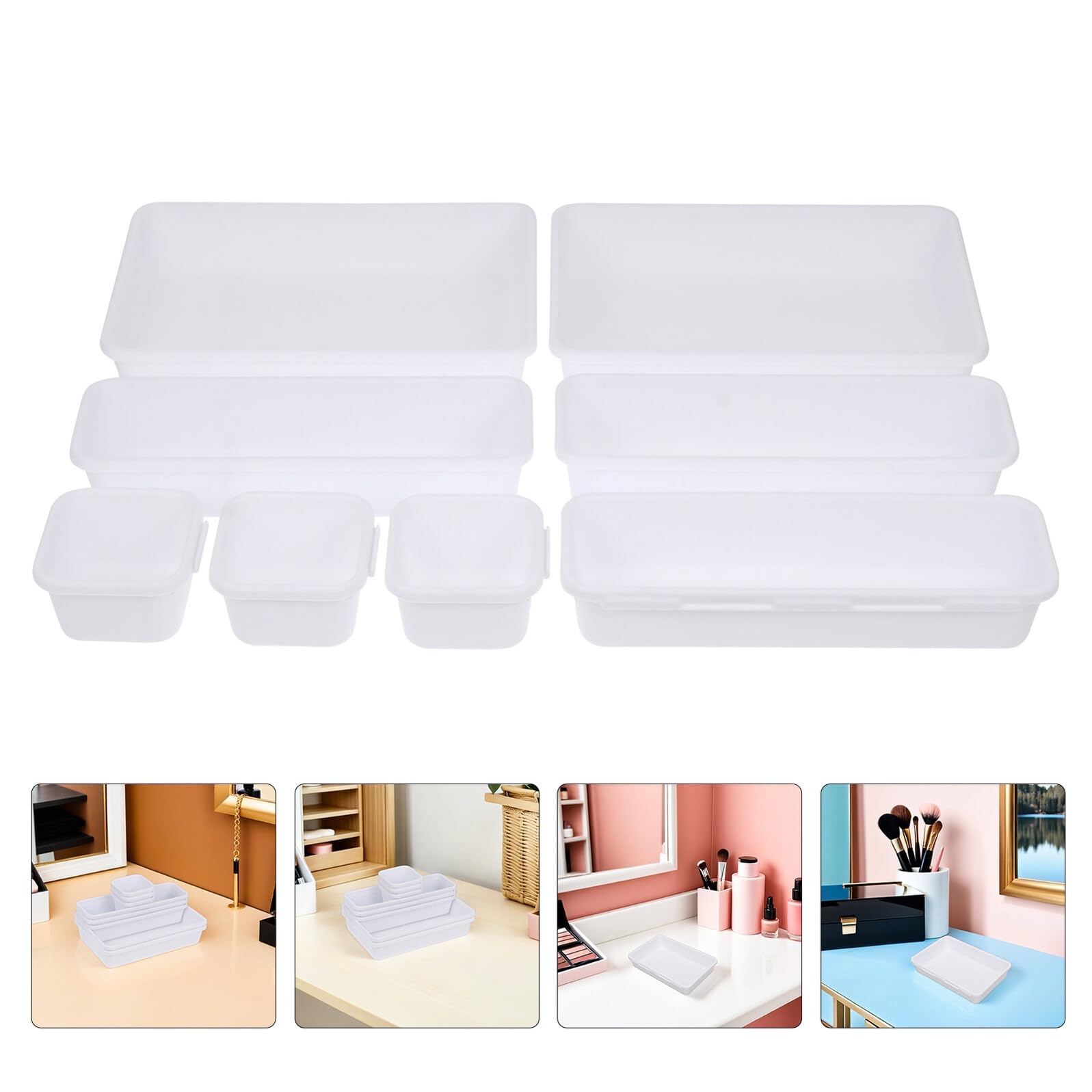 Organizer per Trucco da 16 Pezzi Impilabile in Plastica Bianca, Scatola Portaoggetti Modulare per Cassetti del Bagno e Scrivania, Contenitore per Cosmetici Scomparti