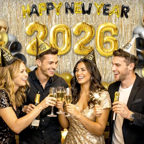 Image of Crosize 3 Pack 3.3 x 9.9 ft Champagne Gold Foil Fringe Curtains Party Decorations,Tinsel Curtain Backdrop for Parties, Door Streamers, Glitter Streamer Backdrop for Birthday Decoration