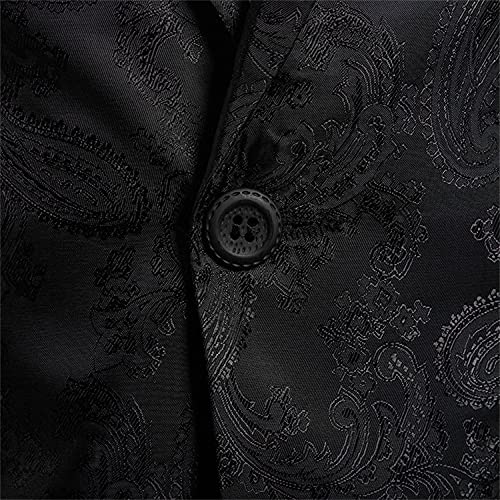 Men's 2 Pieces Jacquard Blazer Suits 1 Button Party Wedding Tuxedo Jacket Pants Casual Slim Night Club Dress Suit (Black,Xx-Large) #TOP3