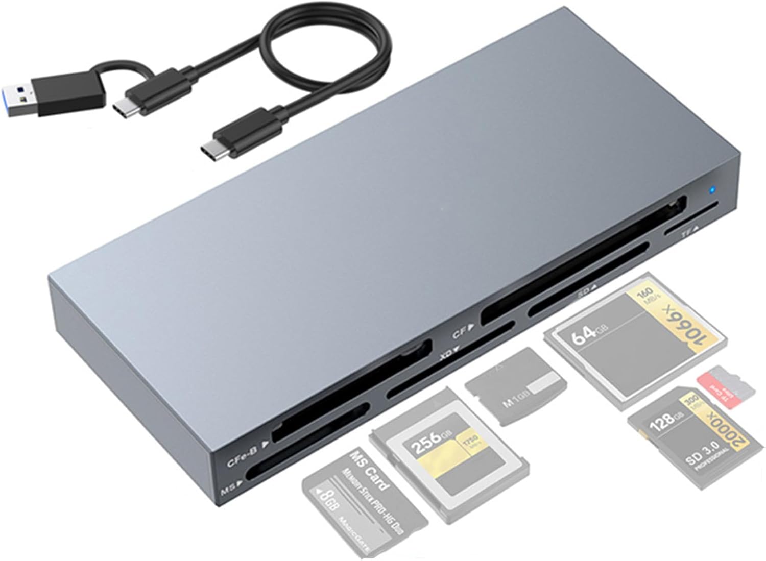 Multi-Slot Type-C + USB Memory Card Reader Smart Media CFexpress Type B/CF/MS/XD/SD/TF 6-in-1 Adapter Hub Accessory