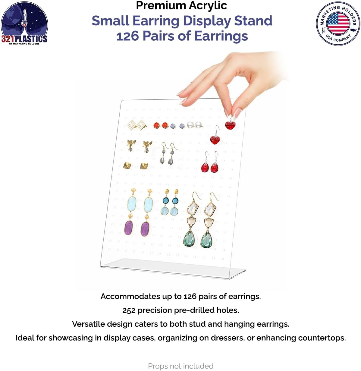 Marketing Holders Earring Display Stand 126 Pair Slant Back Clear Acrylic for Hoops Studs or Dangles Craft Fairs Art Shows Jewelry Designers Secondhand Shops Accessory Outlets Sleek Lightweight