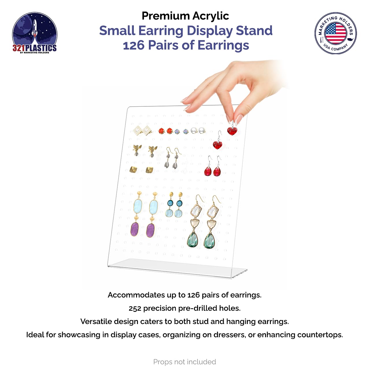 Marketing Holders Earring Display Stand 126 Pair Slant Back Clear Acrylic for Hoops Studs or Dangles Craft Fairs Art Shows Jewelry Designers Secondhand Shops Accessory Outlets Sleek Lightweight