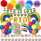 Amandir Pride Decorations Gay Pride Month Rainbow Flags, Stickers, LOVE IS LOVE Rainbow Heart Banner
