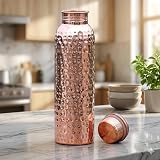 Bouteille en cuivre pur 950 ml, sans joint et anti-fuite, pour le voyage, avec avantages pour la santé ayurvédique, design martelé, bouteille métallique réutilisable et écologique pour la maison, le - 2