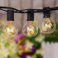SUNSGNE 50ft G40 Outdoor Globe String Lights with 50 Clear Bulbs - Connectable Black Wire Patio Backyard Party Decor