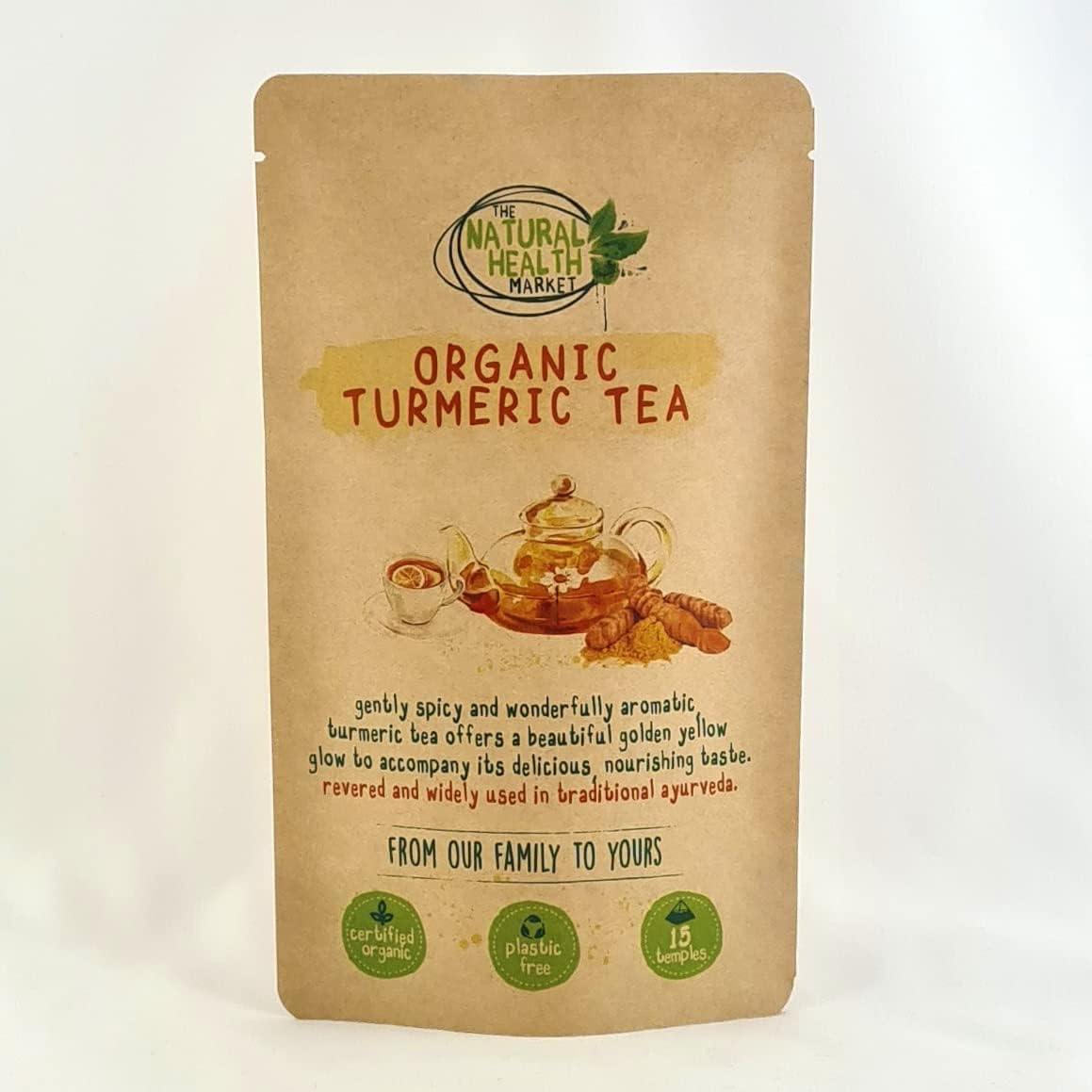 Organic Turmeric Tea Bags 15 Tea Bag Pack by The Natural Health