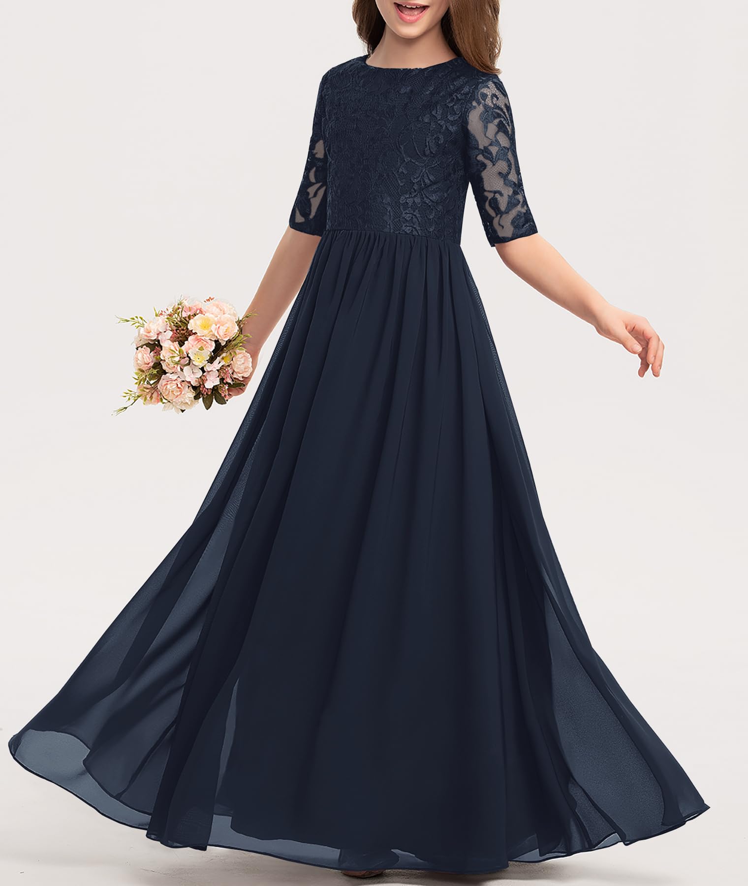 HOSIKA Blumenmädchenkleid, elegant, Spitze, Geburtstag, Hochzeit, Party, Maxikleid