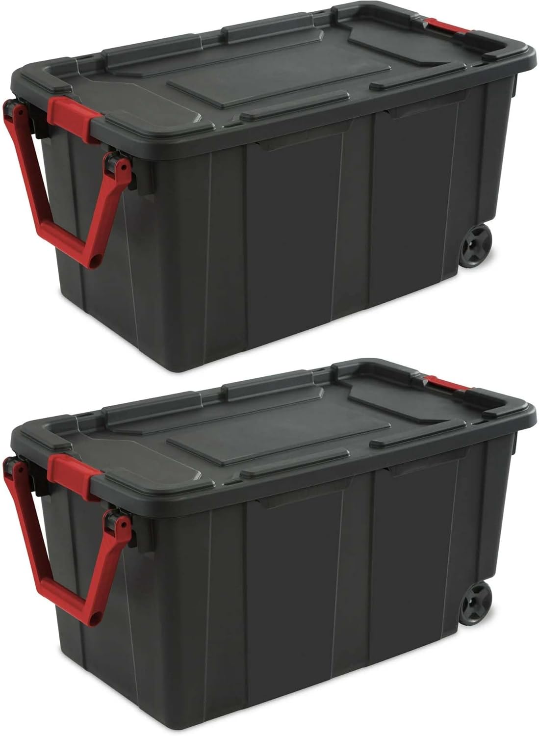 Extra Large Storage Bin, 40 Gallon Wheeled Plastic Storage Container with Handle, Black, Pack of 2, Industrial