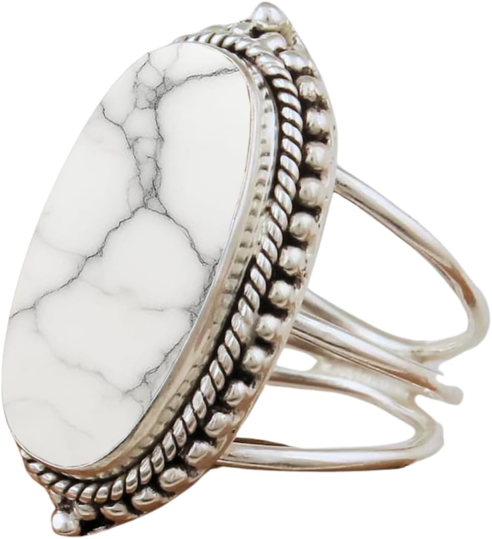 Designer Purple Turquoise 925 Sterling Silver Ring Handmade Three Band Oval Long Stone Boho Statement Jewelry for Women Beautiful Gift for Wedding Anniversary By Silverekh