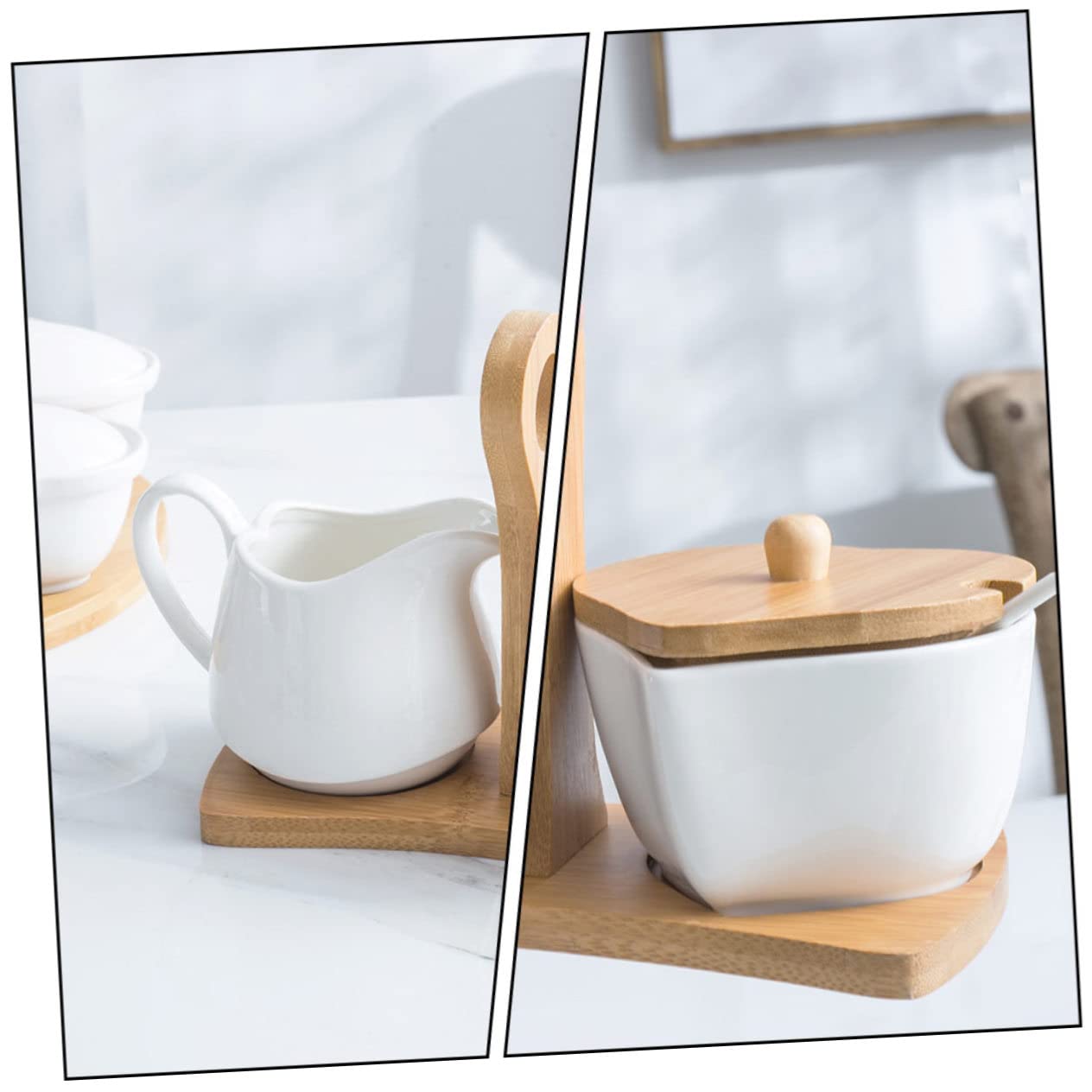 BESTonZON Schüssel Und Creamer Set mit Deckel Löffel Keramik Creamer Topf Mini Kaffee Milch Porzellan Serving Pitcher Sauce Sauciere Schüssel 1 Set