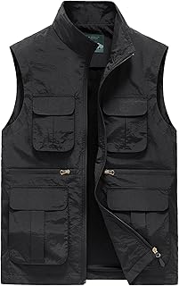 AIEOE Mens Camping Vest Golf Outdoor Vest Breathable Quick Dry Vest Utility Fishing Vest Golf Safari Vest Volunteer Military Vest with Pockets Black