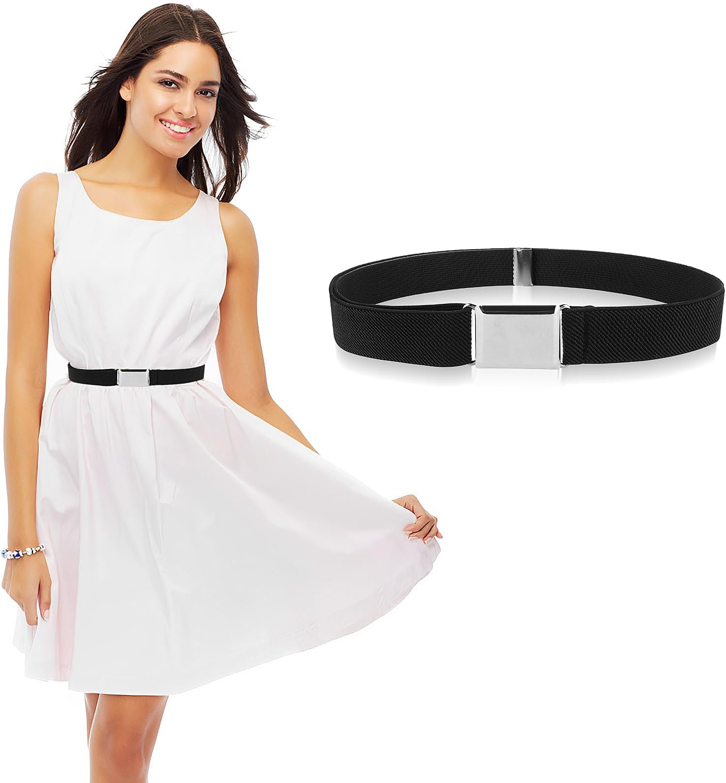 Giantree Women Invisible Belts, Women Stretch Belt Adjustable Elastic Belt No Show Waist Belts with Flat Buckle for Jeans Pants Dresses