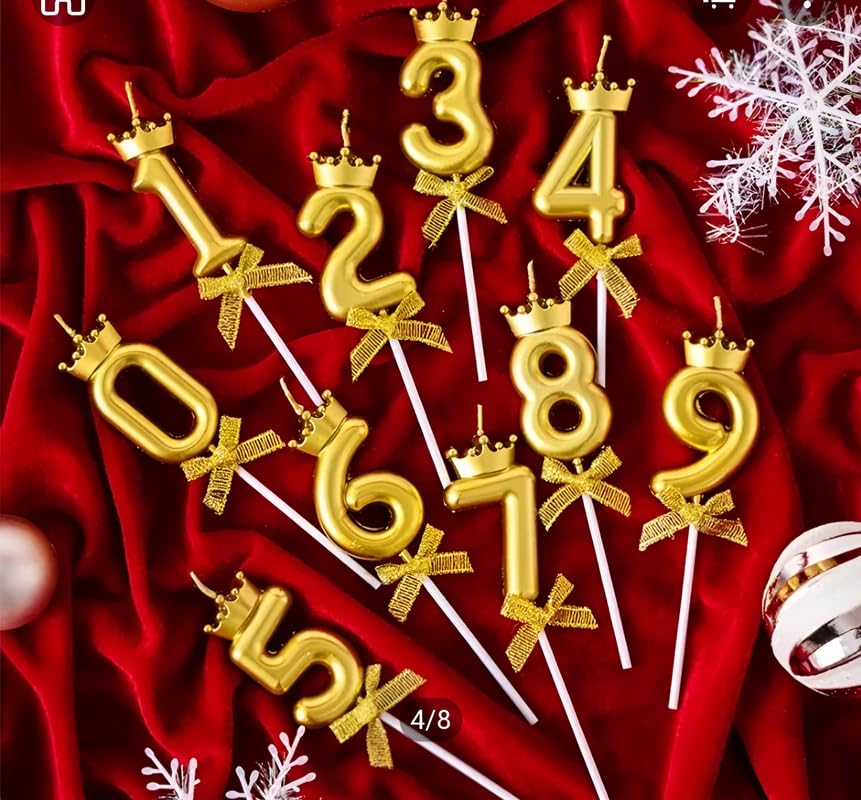 Image of Wax Number Candles With Crown 3 Inch For Birthday Parties, Wedding, Engagement, Valentines Day Celebration, Theme Party, Bachelors Decoration Gold(Numeric 37 Or 73), 2 Pieces