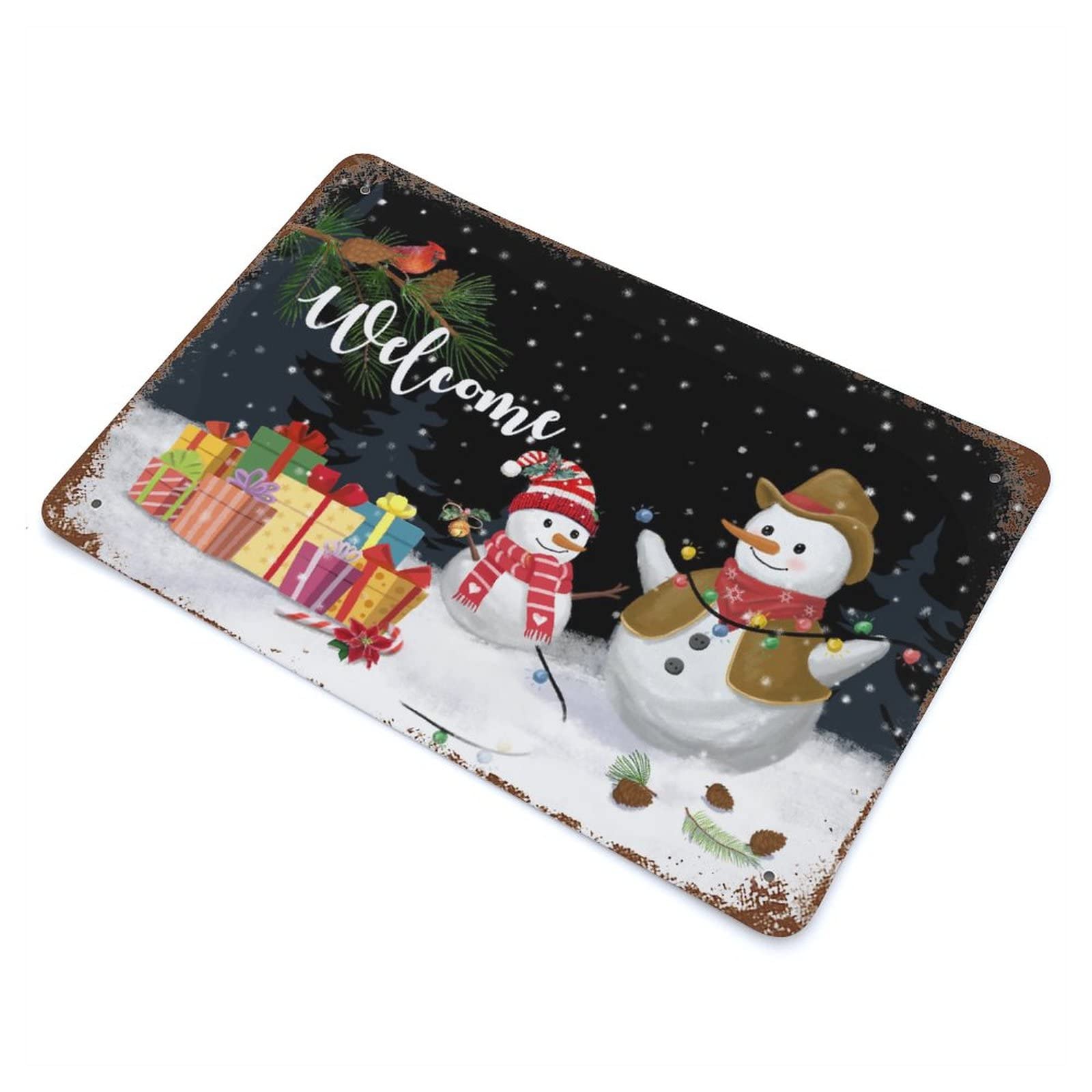 paesaggio invernale con pupazzo di neve e cartello in legno 6513624 Arte vettoriale a Vecteezy